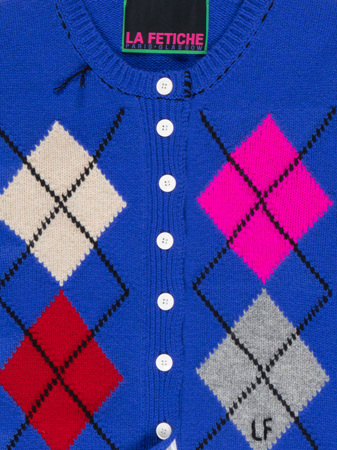 ISH Argyle Crew Neck Cardigan - Blue