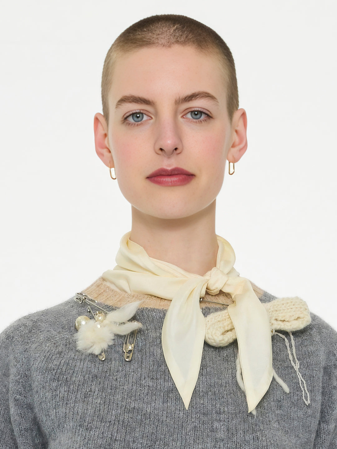 FIFI Crew Neck Shetland Sweater - Grey / Beige