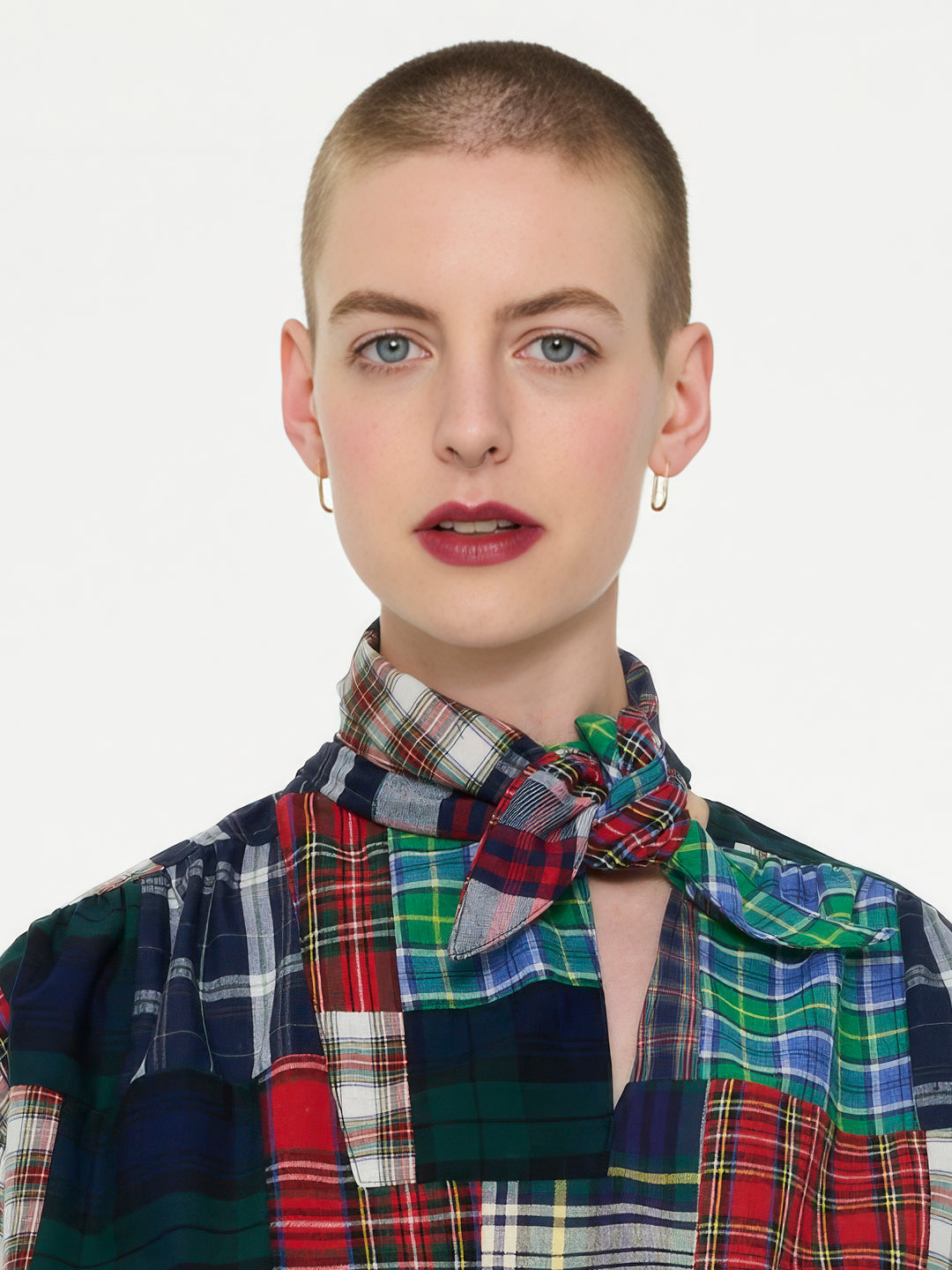 NUSCH Patchwork Tartan Neck Tie Blouse - Tartan Patchwork